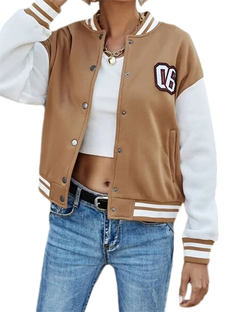 Women Baseball Jackets Letter Embroidery Long Sleeve Button Down Coats Tops Outerwear Fall Winter 250116