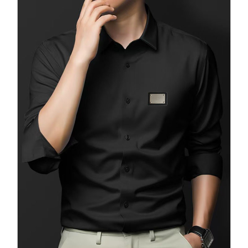 Men's Dress Shirts Business slim fit, versatile, all season four sided elastic non ironing men's long sleeved shirt, silky and vertic