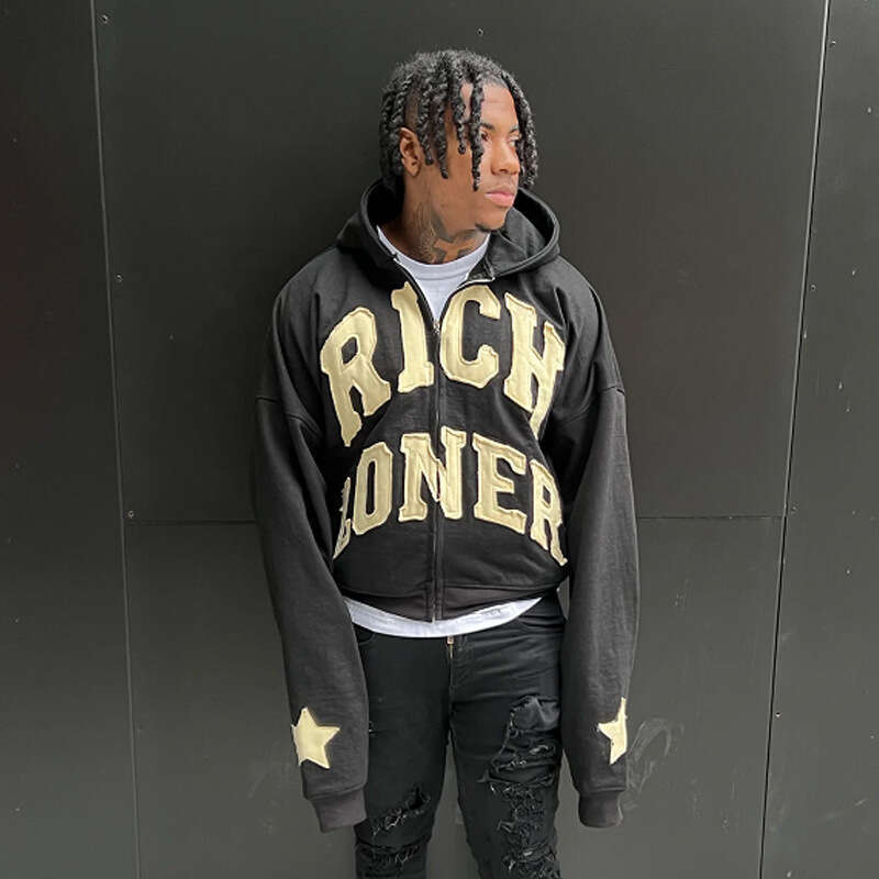 Street Trend Letter Patch Splicing Trendy Design Sense American Men's and Women's Loose Hoodie