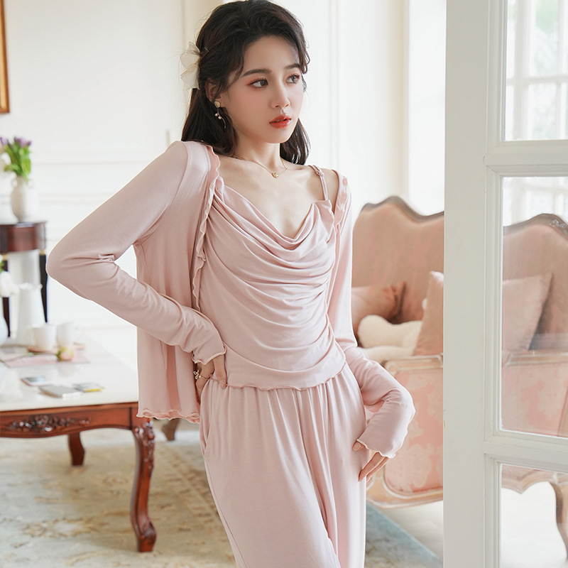 B660-Pure cotton pajamas women's long sleeves Korean style women's thin suits spring and autumn style outer wear