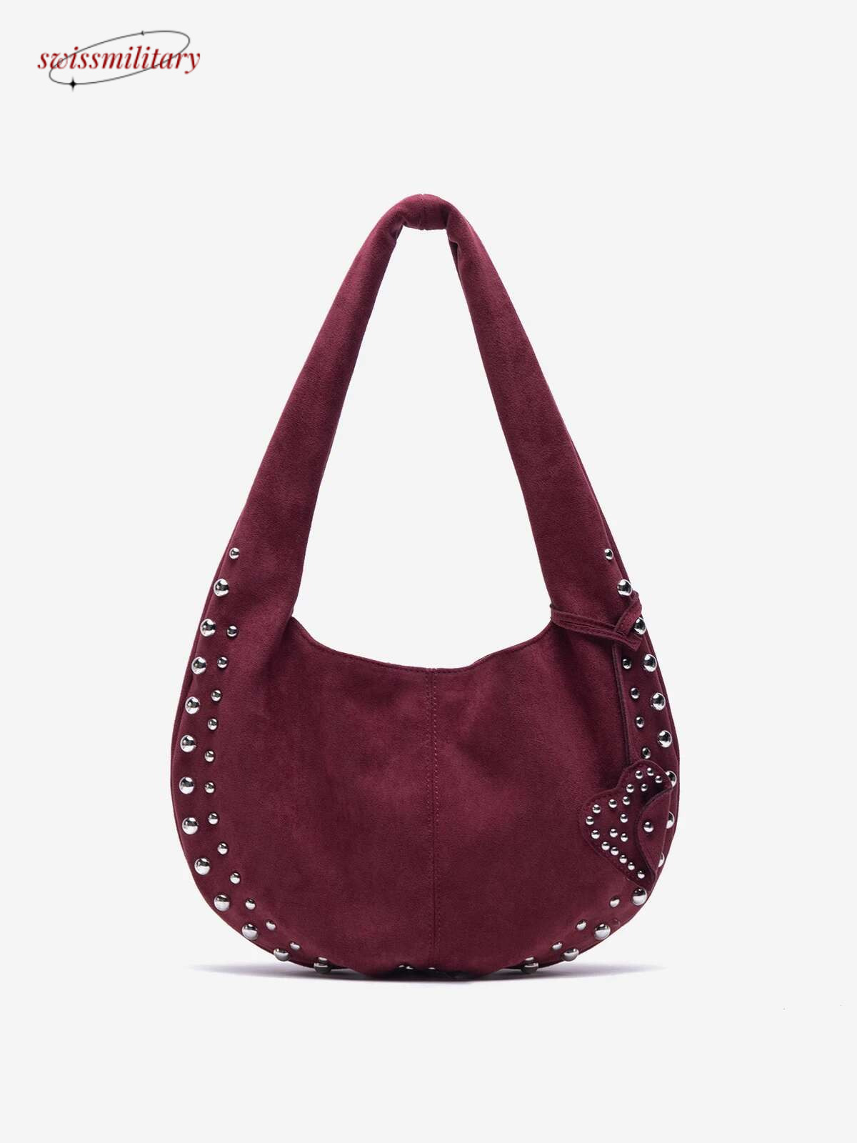Women's Shoulder European and American Style Rivet Handbag Suede Retro Motorcycle Soft Armpit Bag swissmilitary