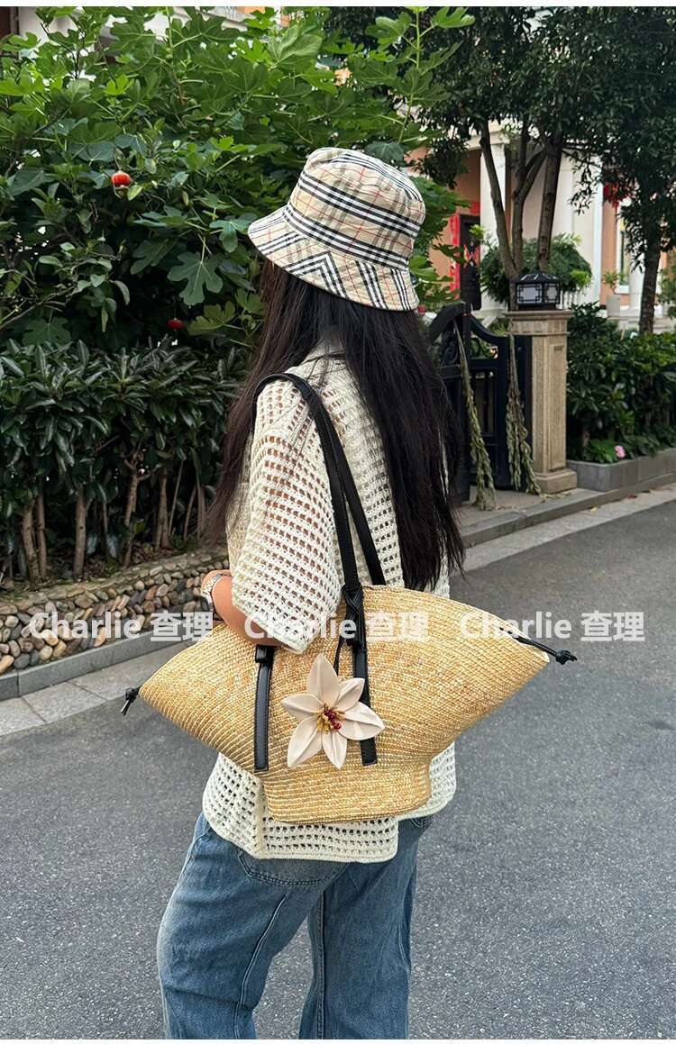 Straw Woven Handbags For Women Handmade Travel Seaside Beach Summer New Handle Bucket Shopping Tote Bag Basket Bolsa