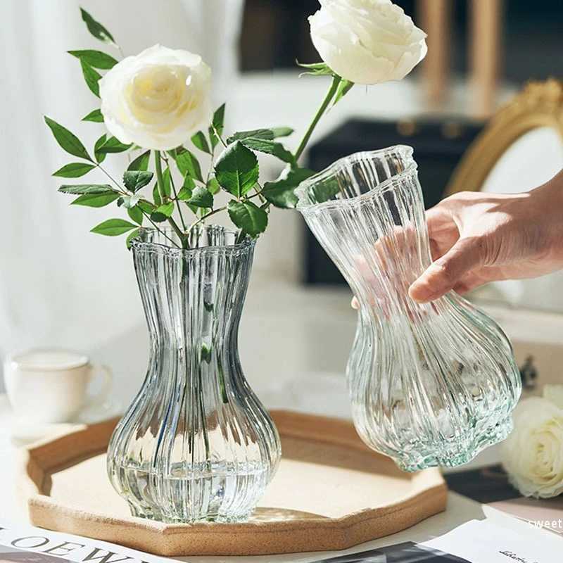 Vases Glass Transparent Flower Vase Retro Hydroponics Plants Pot Clear Flower Container Flowers Arrangement Bottle Table Decoration H250116