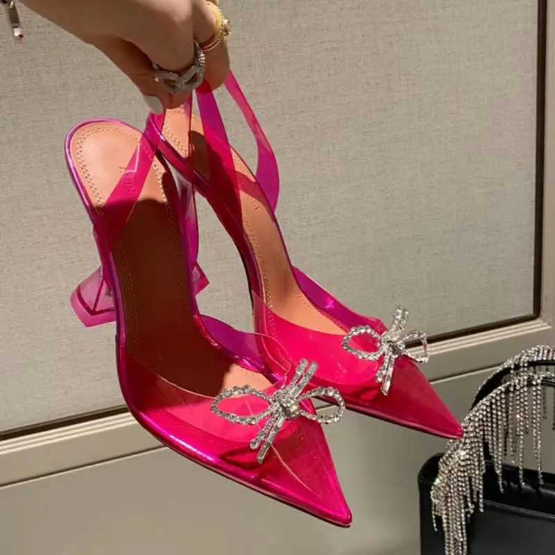 2025 Summer Pointed Crystal Fairy Womens Wind Sandals Rhine Bow Transparent High Heels Womens SandalsXJ2500305