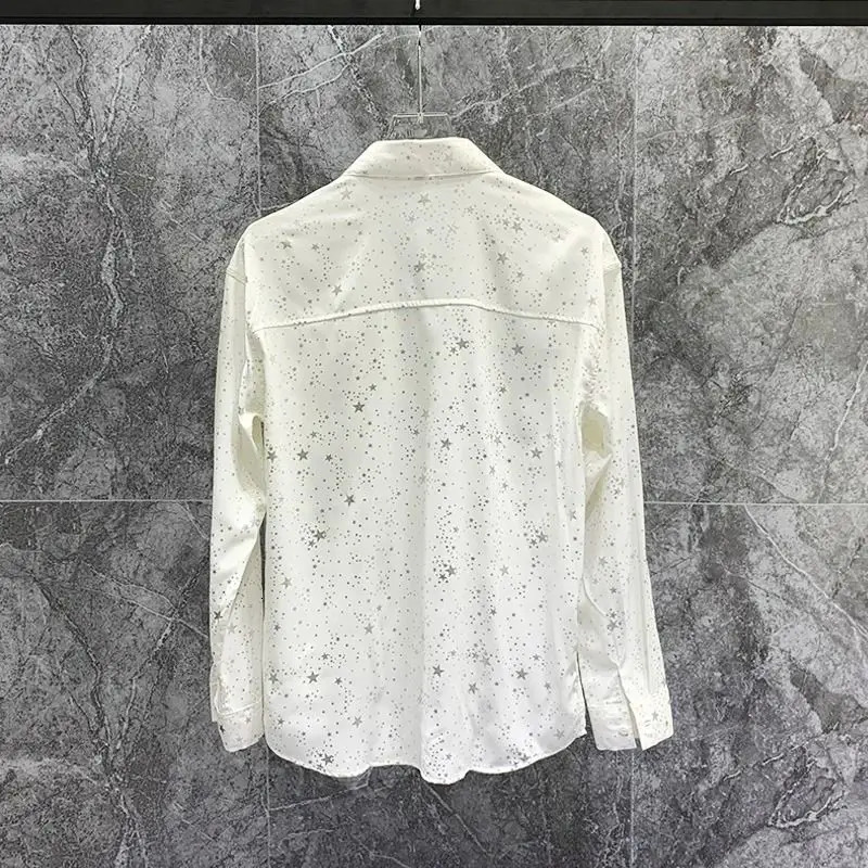 South Korean Business and Leisure Mens Splicing Button Glitter Water Diamond Fashion Loose Casual Long Sleeve Shirt 250110