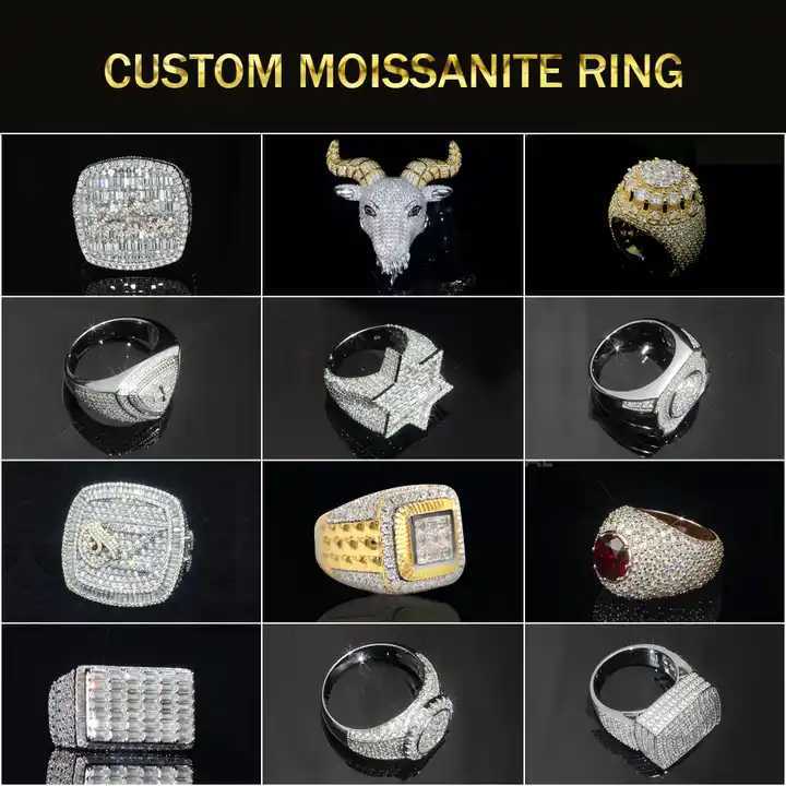 Fashion Jewelry Custom VVS Moissanite Ring Hip Hop Initial Letter Ring 925 Silver 10k 14k Real Gold Men Jewelry
