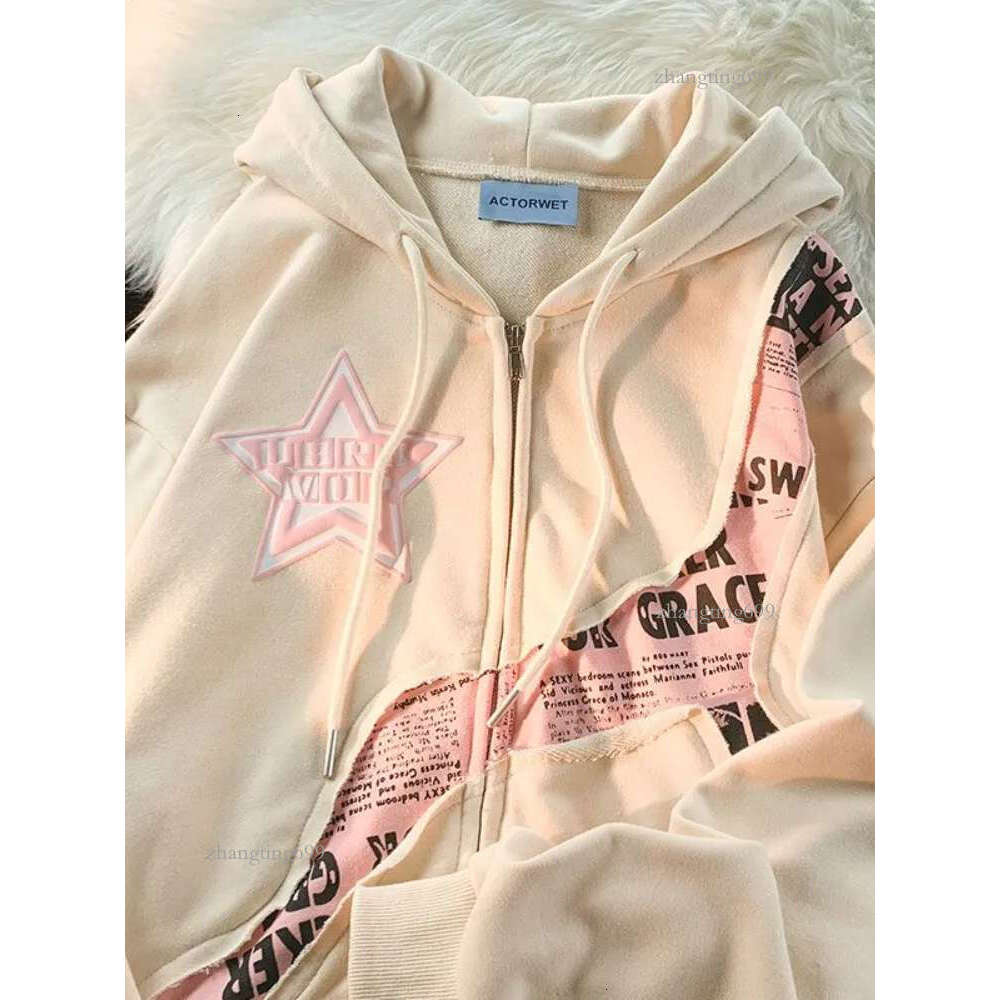 Womens Hoodies Sweatshirts Deeptown Y2K Vintage Zip Up Women Harajuku Hip Hop Letter Print Gothic Streetwear Loose Patchwork Tops Coats 230725