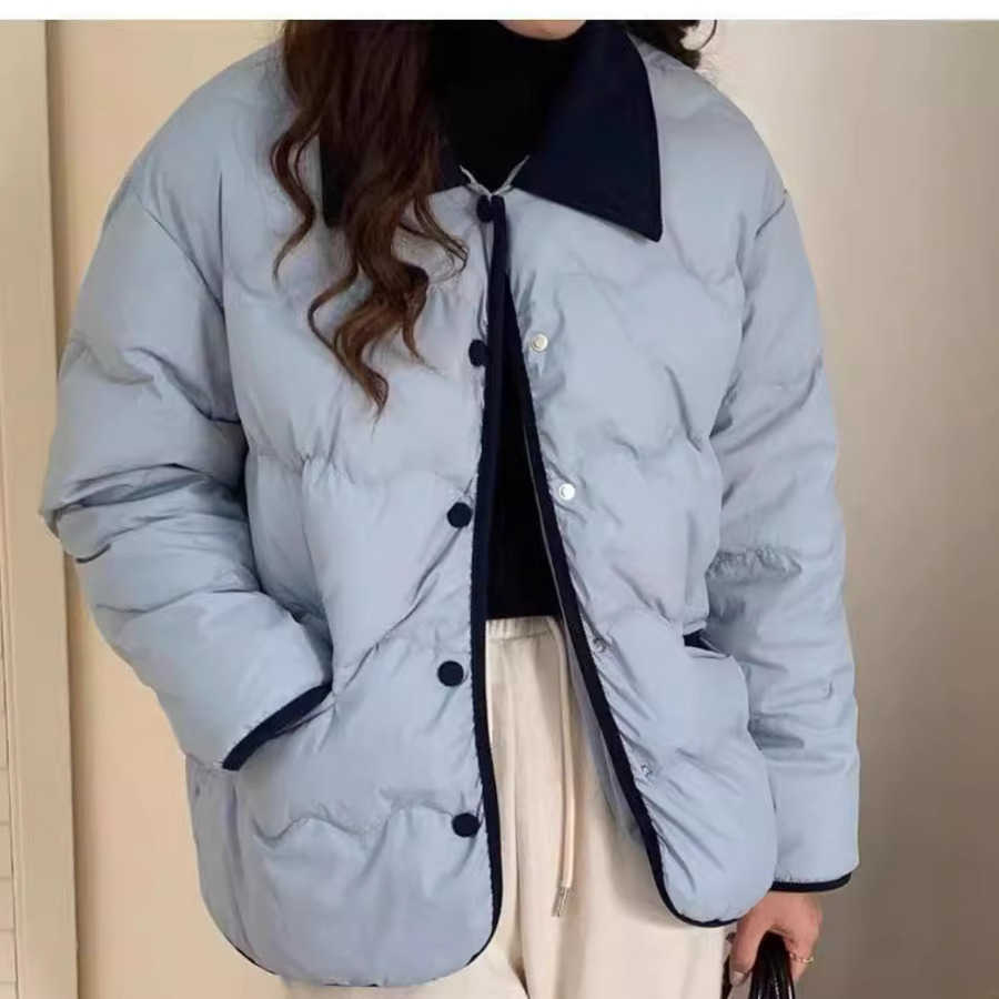 Cotton Jacket Womens Short Design With Striped Plush Contrasting Color Lapel Loose Bread Jacket Winter College Style Jacket Cotton Jacket Women Jacket