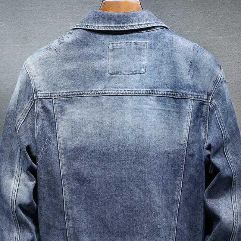 Mens Jean Coats Blue Ripped Mens Denim Jacket Wide Shoulders with Hole Menswear Clothing Cheap Price Stylish Fashion of Fabric W250116