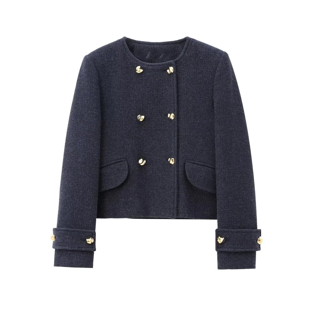 Zach Ailsa womens buckle decoration round neck long sleeved jacket high waisted skirt autumn and winter set 250109