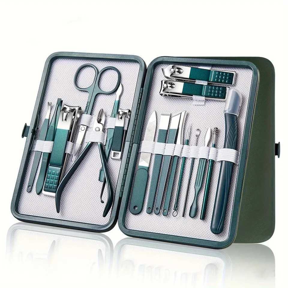 Green 7/10pcs Stainless Steel Nail Cutter and Pedicure Scissors Set - Portable Manicure and Pedicure Tool Nail Clipper SetXJ250116