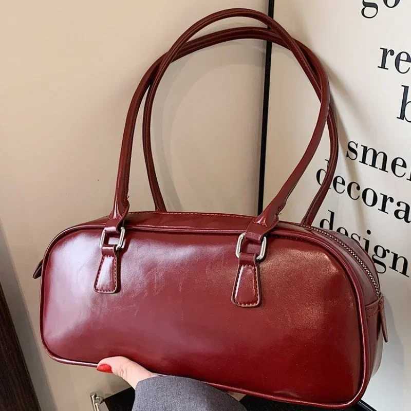Solid Color PU Leather Underarm Bags For Women 2025 Spring Korean Fashion Retro Simple Shoulder Bag Lady Handbags And PursesC250116