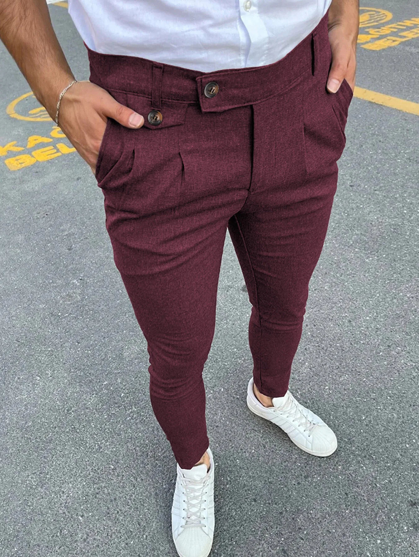Mens Business Casual Skinny Stretch Slim Fit Pencil Pants Trousers Fashion Zipper Mid Waist Solid Jogging Khaki Track Pants 250113