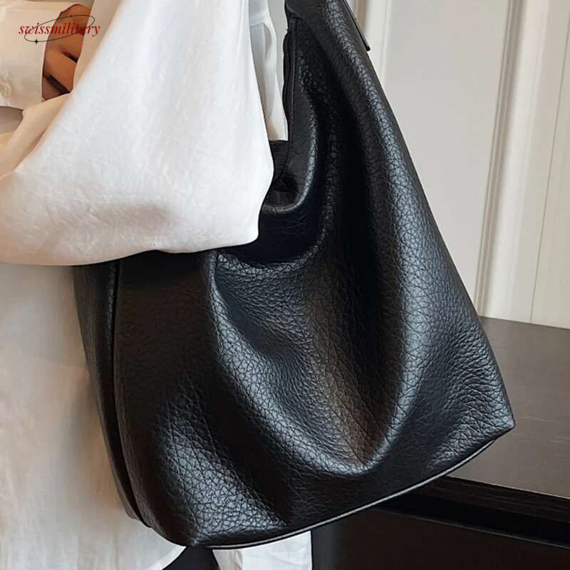 Women's Armpit Hobos Shoulder Bag Black Stylish Female Large Pu Leather Commuter Bags Quality Aesthetic Ladies Original Handbag swissmilitary