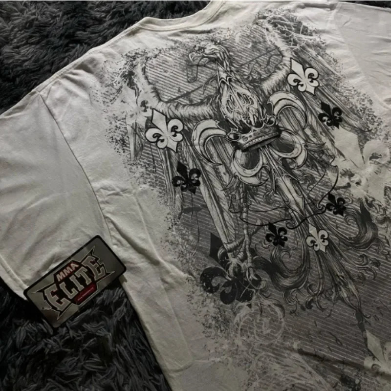 90s American Trendy Retro Fashion Print Round Neck Short-sleeved T-shirt Men Womens Y2K Street Style Gothic Couple Sports 250110