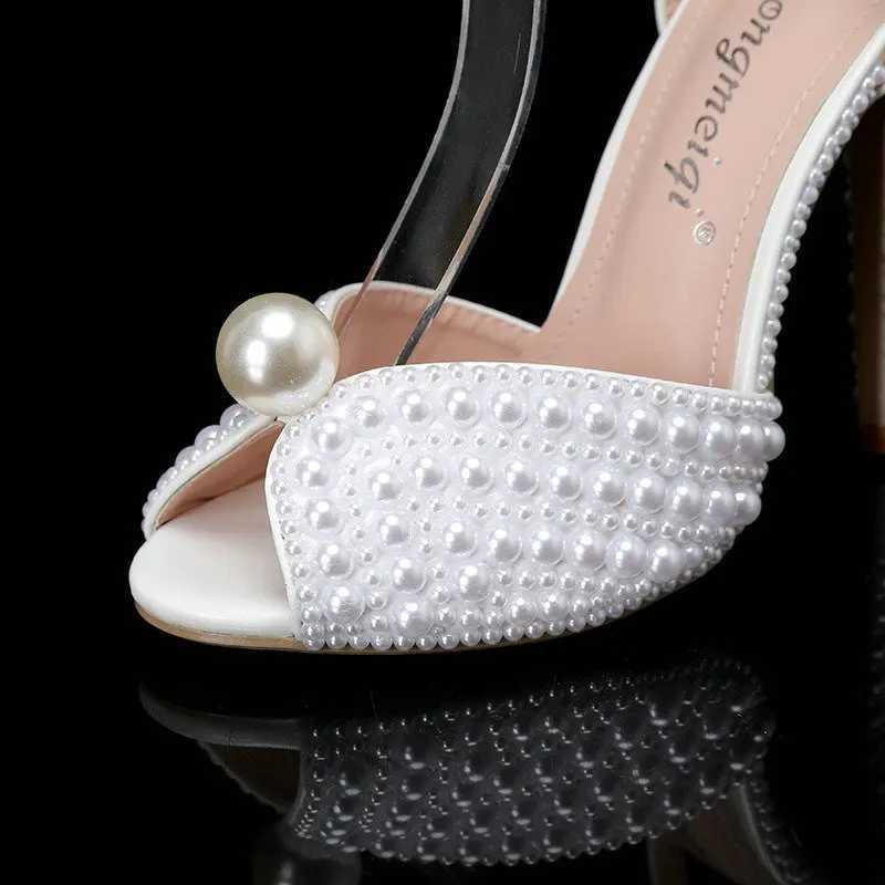 2024 New Luxury Famous High Heels Thin Heels Shallow Mouth Rhine Pearl Womens Single Shoes Wedding Dress Bridal ShoesXJ250116