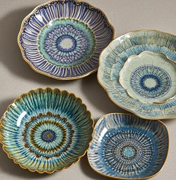 Personalized Western Plate Tableware Dark Decoration Ceramic Dinnerware Deep Blue Colorful Set Chinese Color Dishes Plates Cups Kit Gift Restaurant Fu