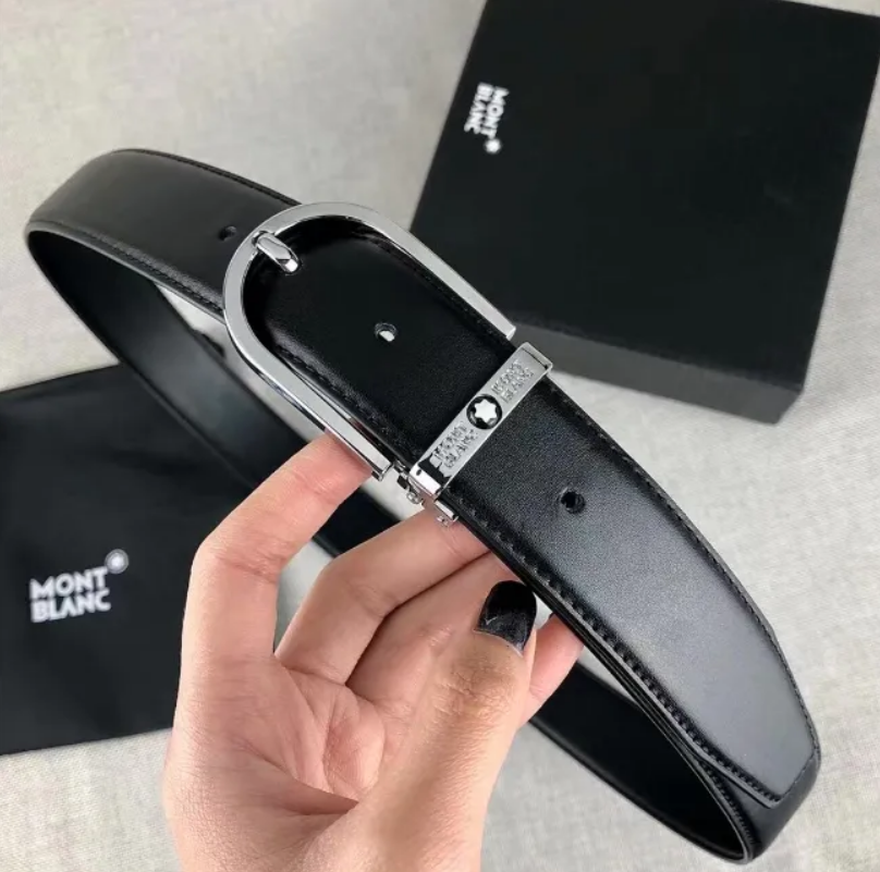 Business casual Men Hexagonal White Star Charm Belt - Black Leather with Needle Buckle Design Montblances Belts Male gifts