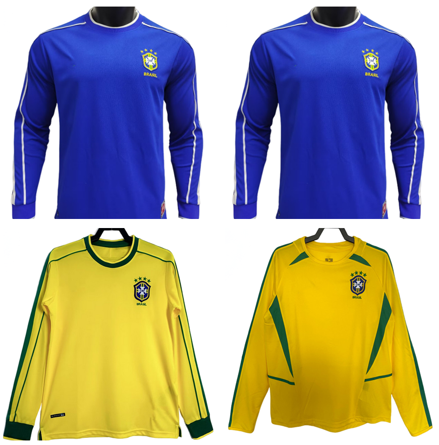 Long sleeve 1998 2002 retro Brasil soccer jerseys Carlos Romario Ronaldo Ronaldinho camisa de futebol BraziLS RIVALDO ADRIANO football shirts