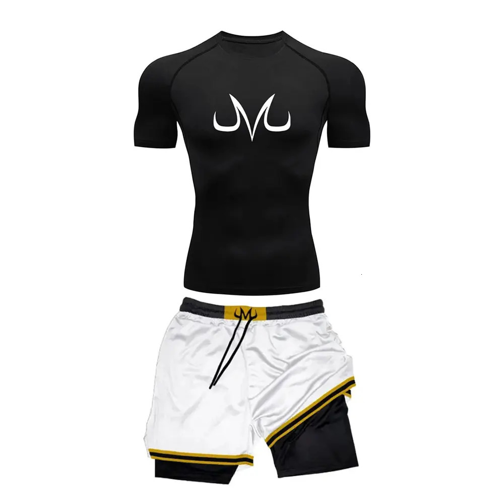 Mens Tracksuit Anime Print Fitness Sportswear Set Compression Leggings Sport Gym Performance Shorts Rash Guard 250114
