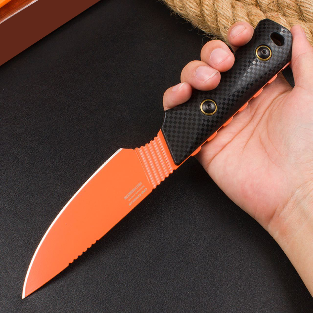 3Models Hotsale 15600 Raghorn Fixed Blade Knife 4.01 Cpm-Cruwear Orange Drop Point, Carbon Fiber Handles