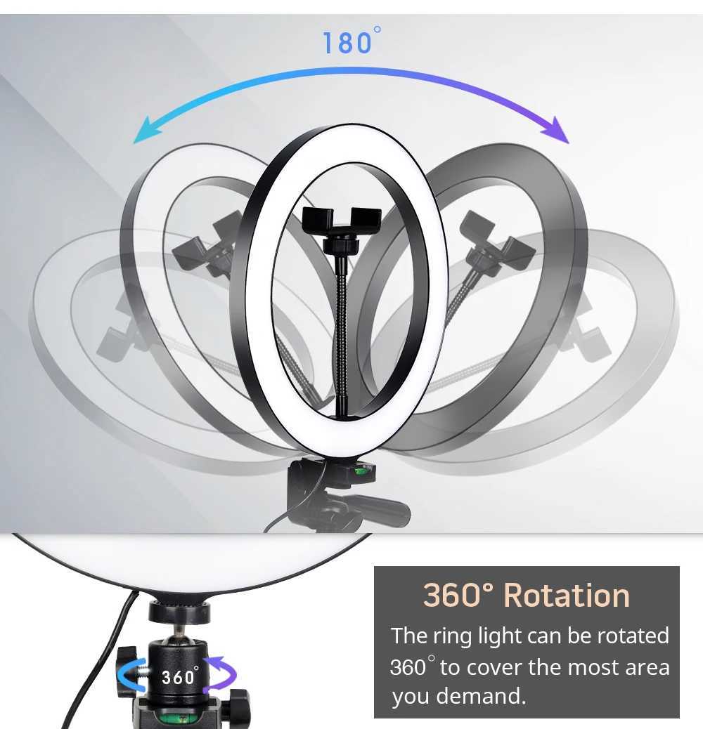 Tripod With LED Ring Light For Phone Tripod Camera Stand Selfie Photography Light LED Lamp Color Photo Studio For YouTube Live Z250116