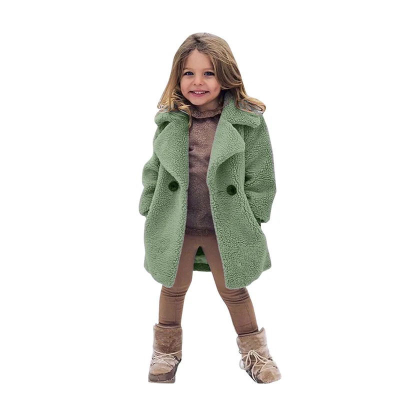 Warm Lambs Wool Jackets For Girls Boys Winter Fleece Outerwear Autumn Children Fashion Single-Breasted Coats Big Kids Clothes 250115bj