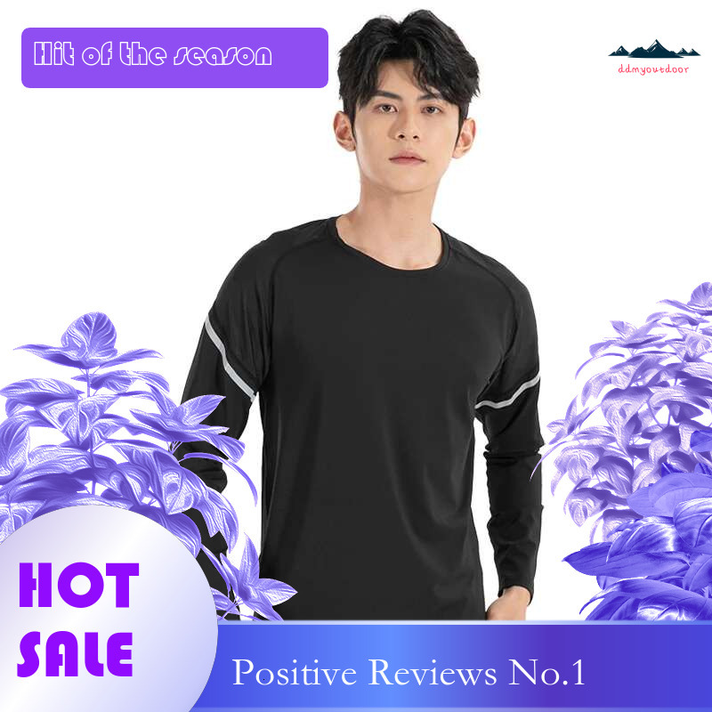 Ddmyoutdoor China Domestic Outdoor Mens Long Sleeve Reflective Walking Runing Sports O Neck Top Breathable Fiess Quick Drying Bodybuilding Workout Jer