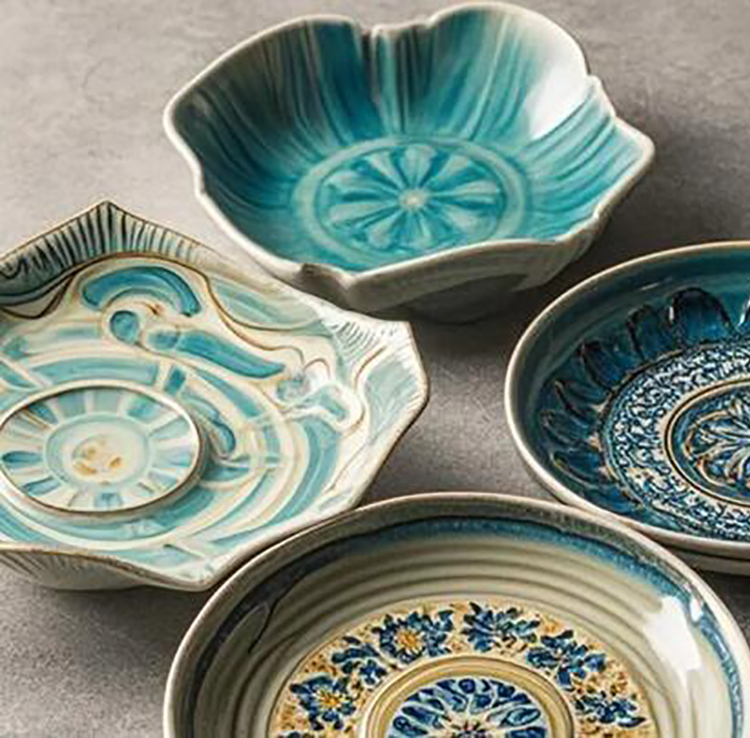 Personalized Western Plate Tableware Dark Decoration Ceramic Dinnerware Deep Blue Colorful Set Chinese Color Dishes Plates Cups Kit Gift Restaurant Fu