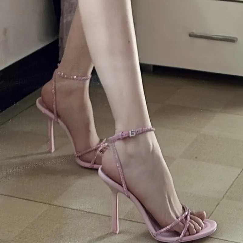 High Heeled Sandals Summer New Rhine High Heels Stiletto Temperament Cross Strap Sandals WomenXJ250116