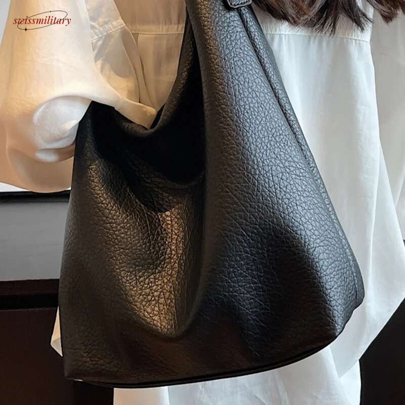 Women's Armpit Hobos Shoulder Bag Black Stylish Female Large Pu Leather Commuter Bags Quality Aesthetic Ladies Original Handbag swissmilitary