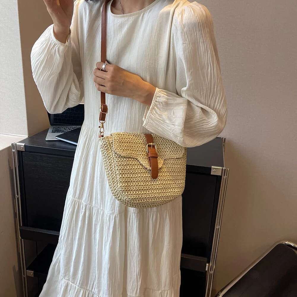 2024 Women Straw Weaving Sg Handmade Paper Rope Woven Fashion Crossbody Summer Messenger Bag Adjustable Strap Satchel