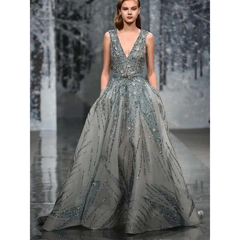Deep Crystal V Neck Sleeveless Dress, Beaded Sequins, Wedding Guest, Evening, Cocktail Party, Ball Gowns, Bride, Special Occasion, o,