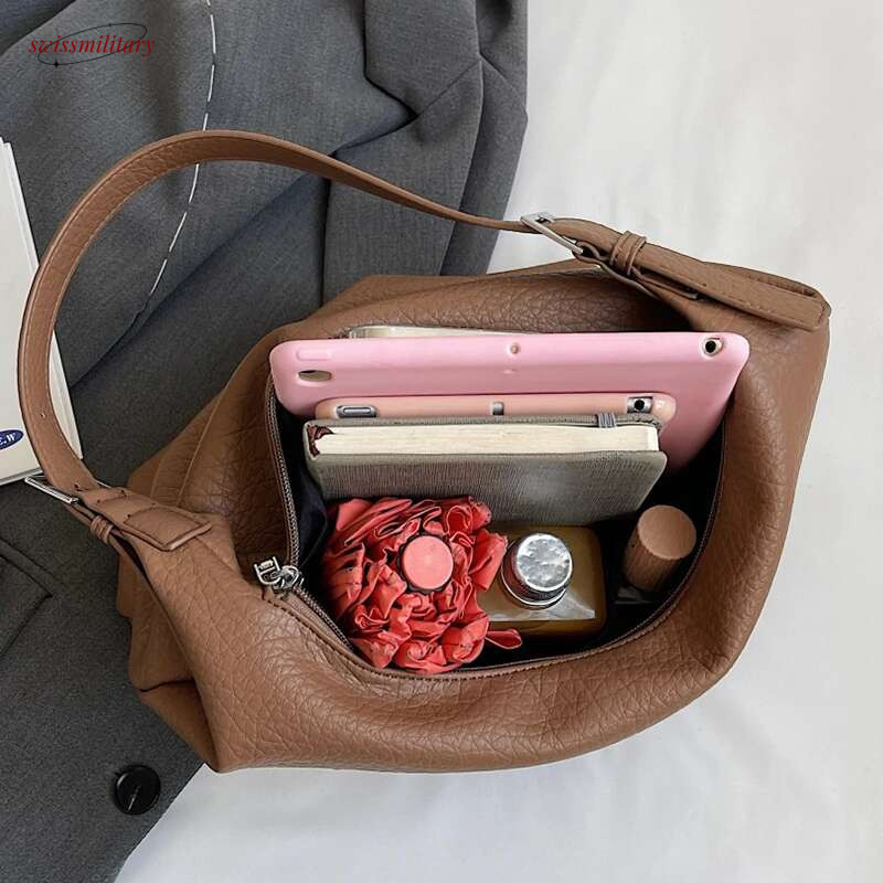 Women's Armpit Hobos Shoulder Bag Black Stylish Female Large Pu Leather Commuter Bags Quality Aesthetic Ladies Original Handbag swissmilitary