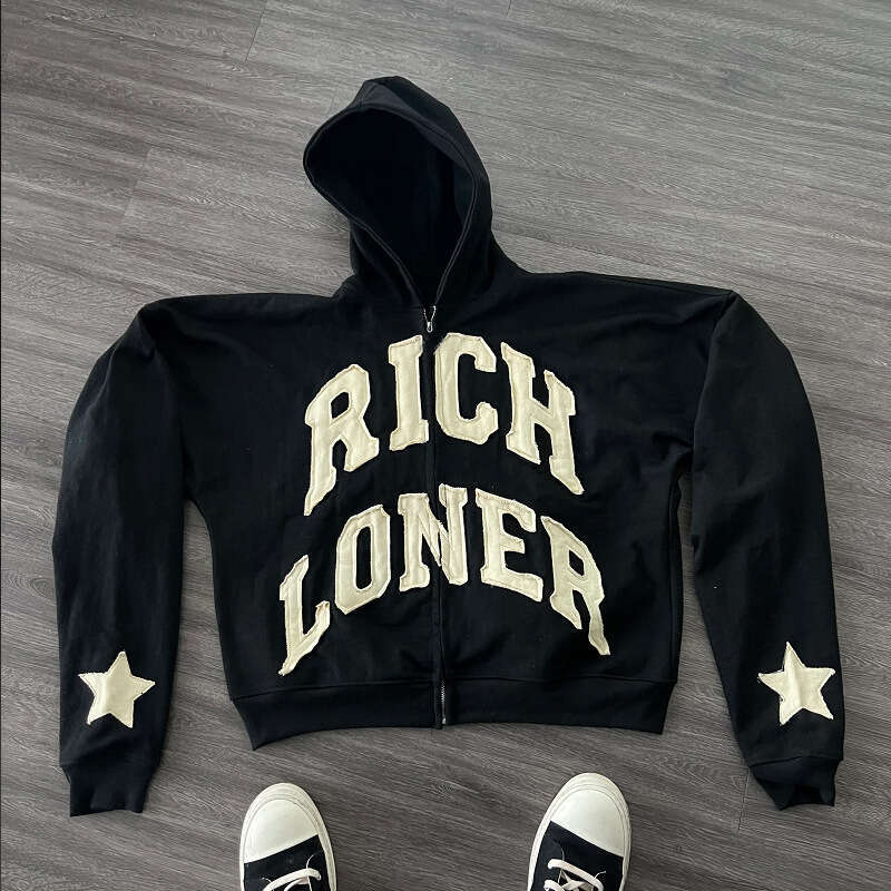 Street Trend Letter Patch Splicing Trendy Design Sense American Men's and Women's Loose Hoodie