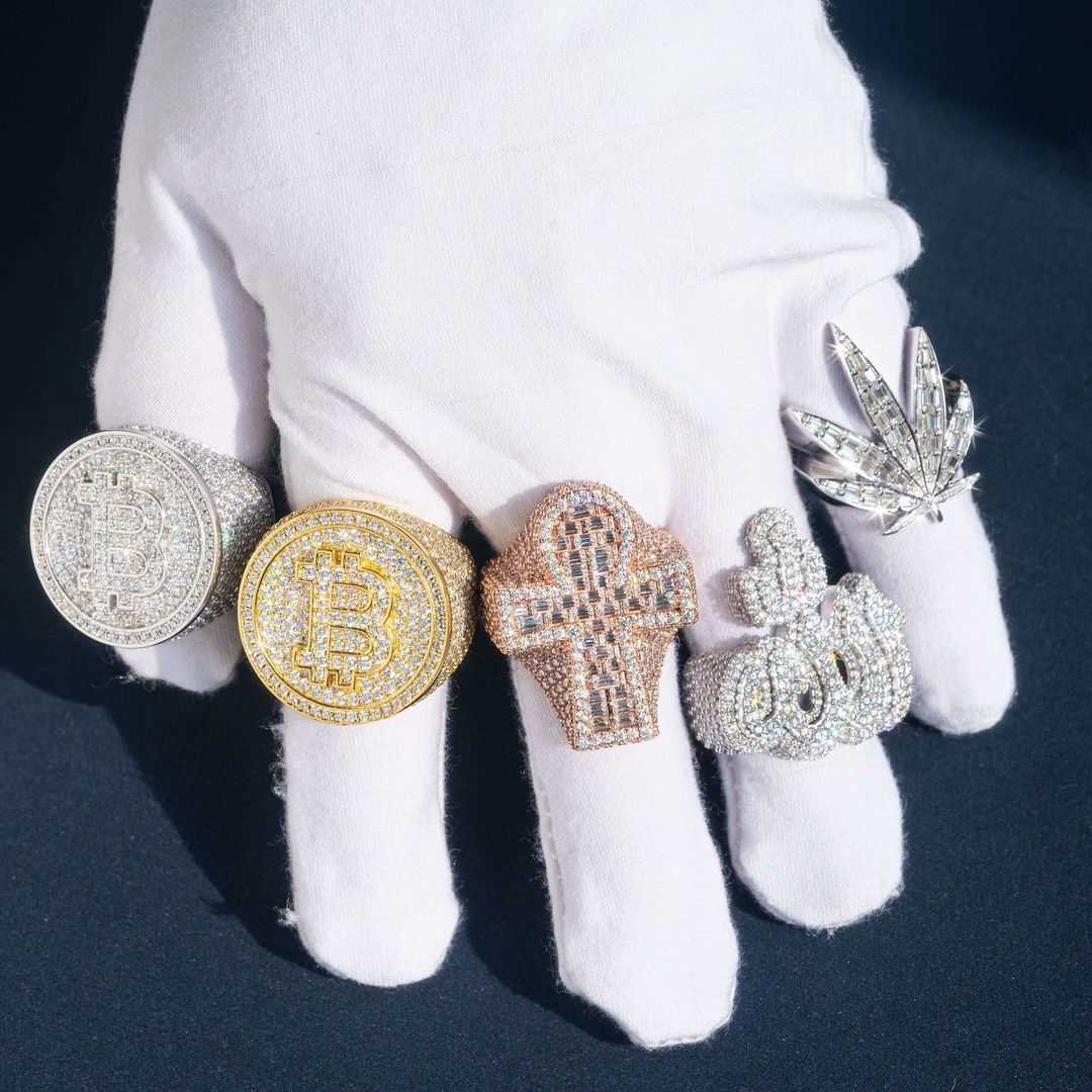 Fashion Jewelry Custom VVS Moissanite Ring Hip Hop Initial Letter Ring 925 Silver 10k 14k Real Gold Men Jewelry