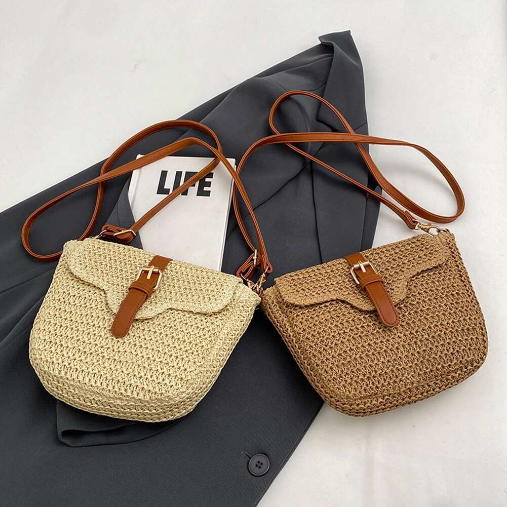2024 Women Straw Weaving Sg Handmade Paper Rope Woven Fashion Crossbody Summer Messenger Bag Adjustable Strap Satchel