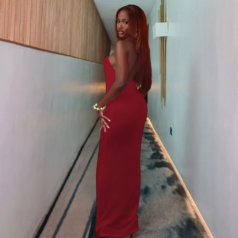 Womens Solid Beach Dress Sexy Hollow Out Halter Backless Slim Holiday Dresses Summer Sleeveless Maxi Club Party Outfits 250114