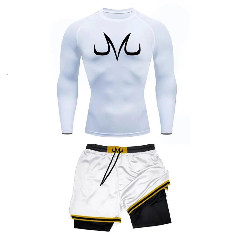 Mens Tracksuit Anime Print Fitness Sportswear Set Compression Leggings Sport Gym Performance Shorts Rash Guard 250114