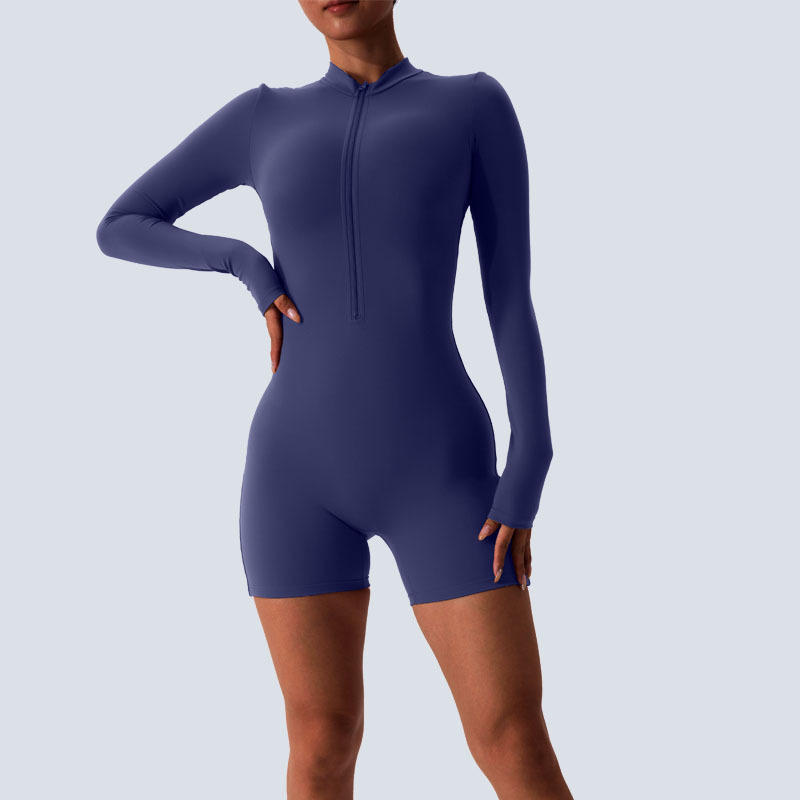 American women's one-piece high-end semi zip quick drying long sleeved short sleeved yoga suit outdoor fitness suit waist cinching and hip liftin