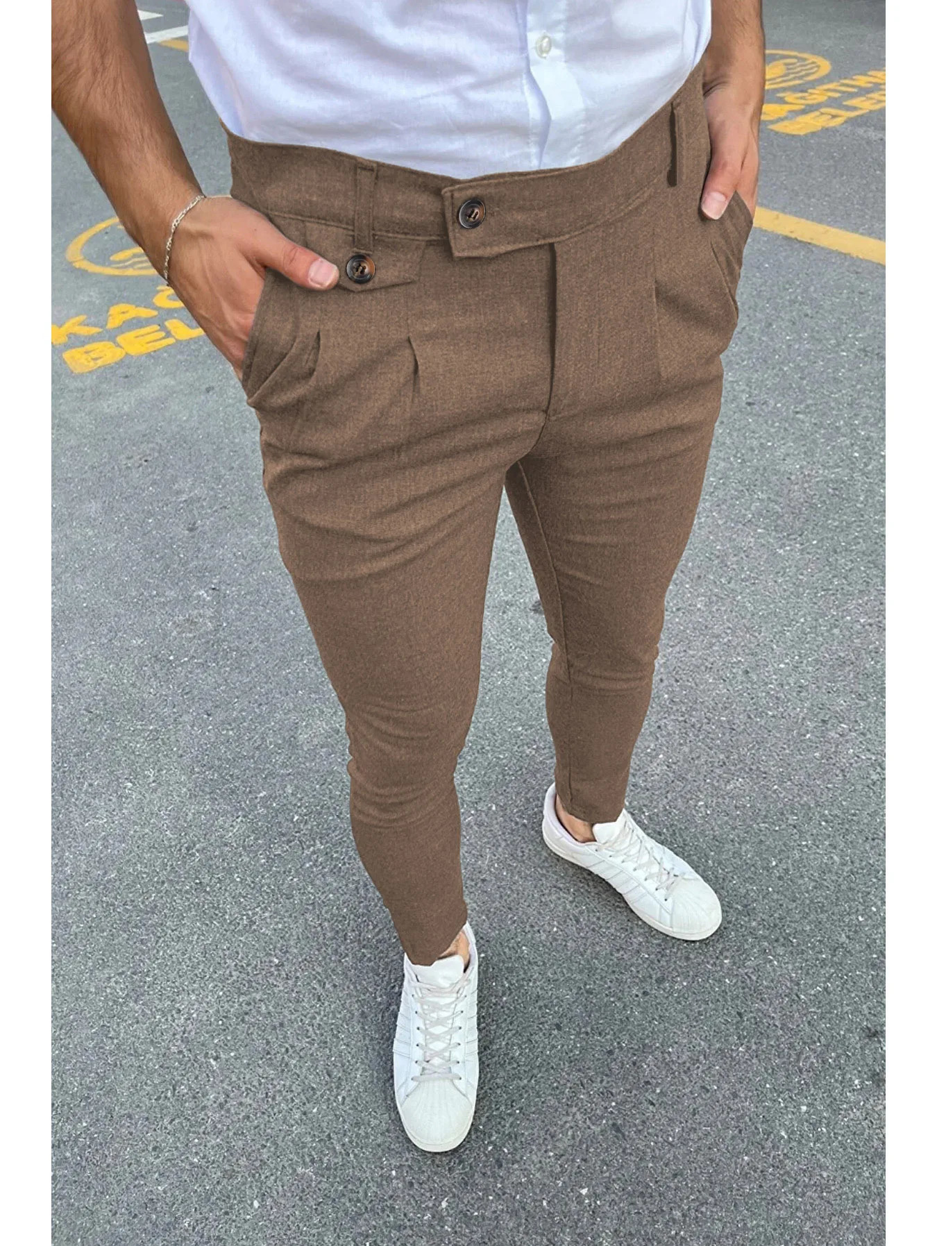 Mens Business Casual Skinny Stretch Slim Fit Pencil Pants Trousers Fashion Zipper Mid Waist Solid Jogging Khaki Track Pants 250113