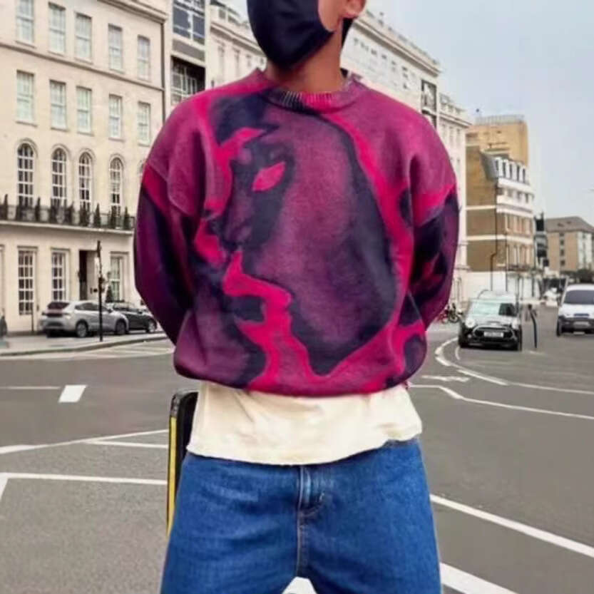 Personalized Graffiti Street American Cool Trendy People Like Loose Round Neck Heavy duty Knitted Sweaters in Autumn and Winter