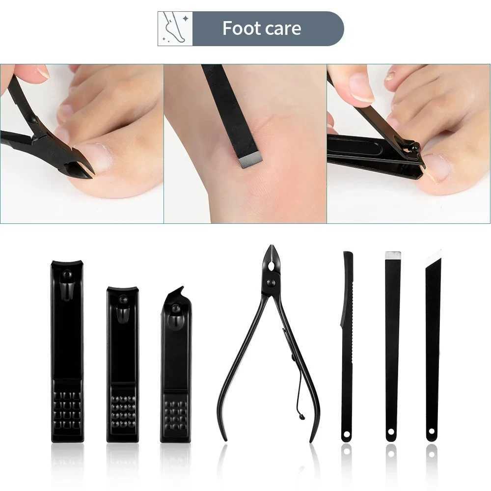 7-18 piece set of black stainless steel nail clippers complete set of nail clippers acne needles foot clippers beauty pliersXJ250116