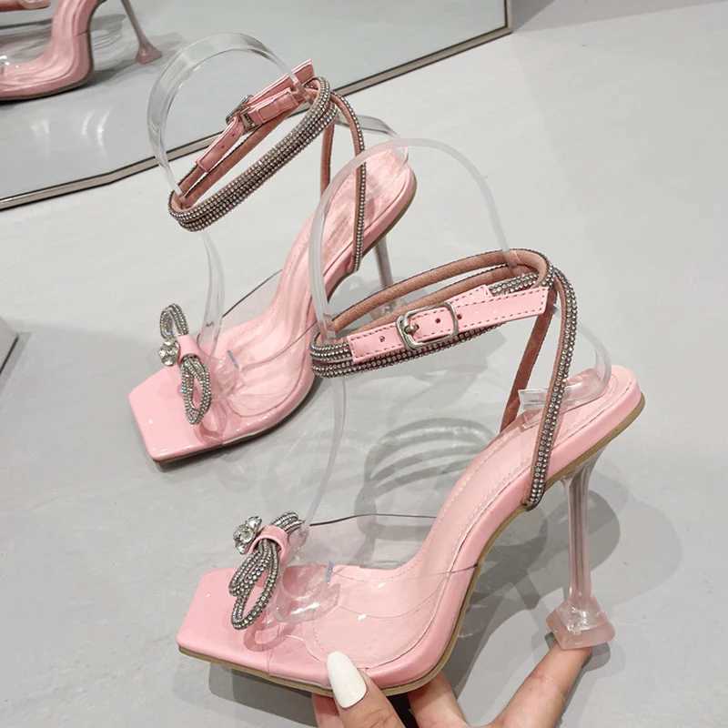 Liyke Summer Party Wedding Sandals Womens 2025 Fi Crystal Rhine Bow High Heels PVC Transparent Shoes Womens PumpXJ2500305