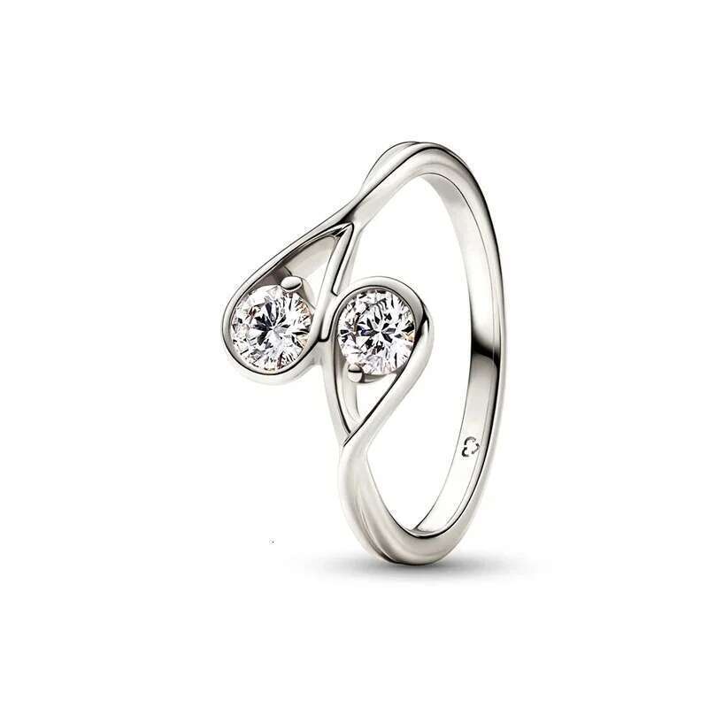 New 925 Sterling silver Ladies Sparking Thread Eternal Rings Overlapping Ice Flower Ring Fit Original Fine Jewelry Engagement DIY Gift For women