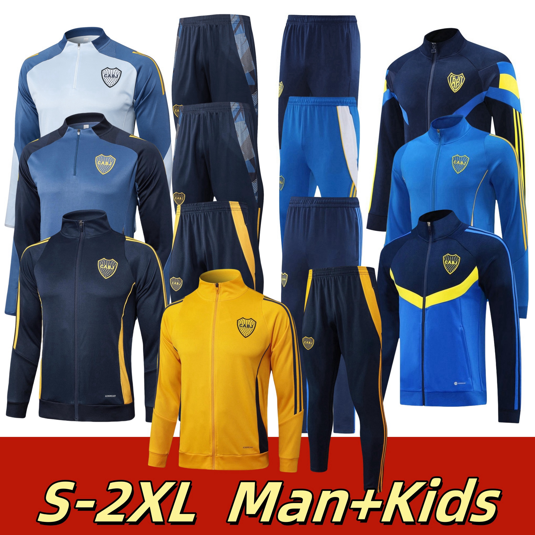 2024 2025 Boca Juniors adult Tracksuit jacket long zipper Men's Soccer Jacket Set, Long Sleeve Football Training Suit, MARADONA TEVEZ DE ROSSI training suit