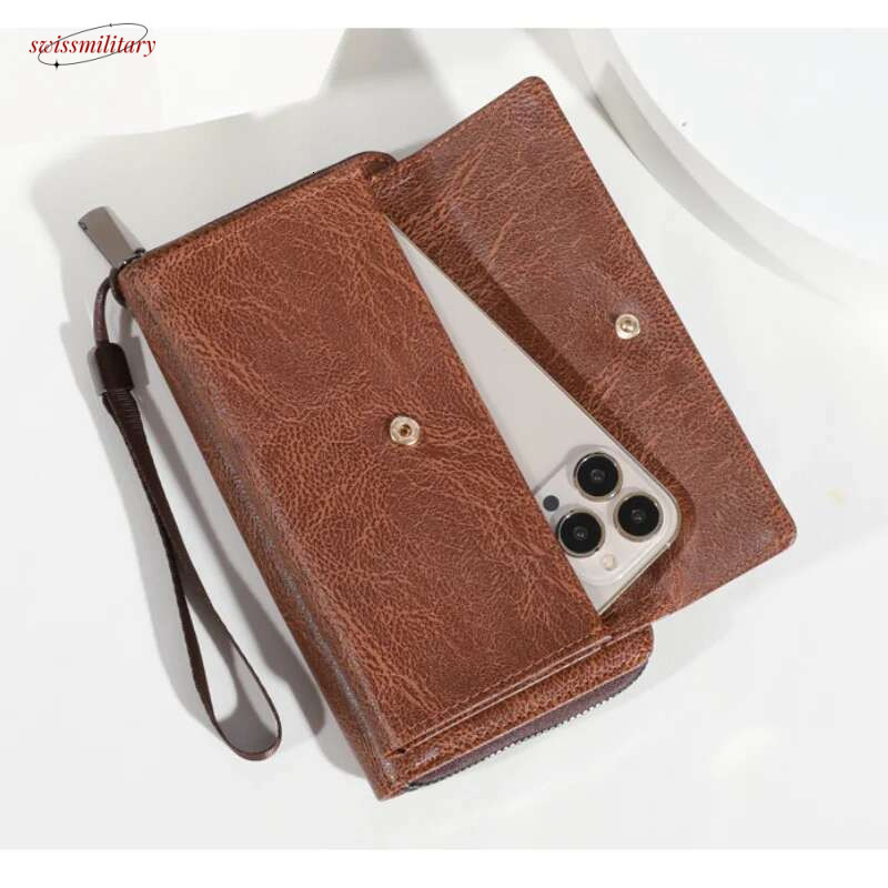 Men's PU Zipper Handbag Large Capacity Long Clutch Phone Bag Multi Card Holder Coin Purse Wallet Double Layer swissmilitary