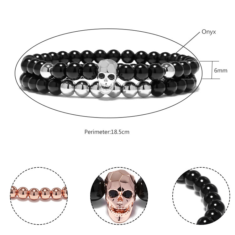 Black Energy Yoga Skull Charm Bracelet For Men Women Natural Stones Buddhist Strand Beads Bracelets Jewelry Cut face ghost diamond bracelet set