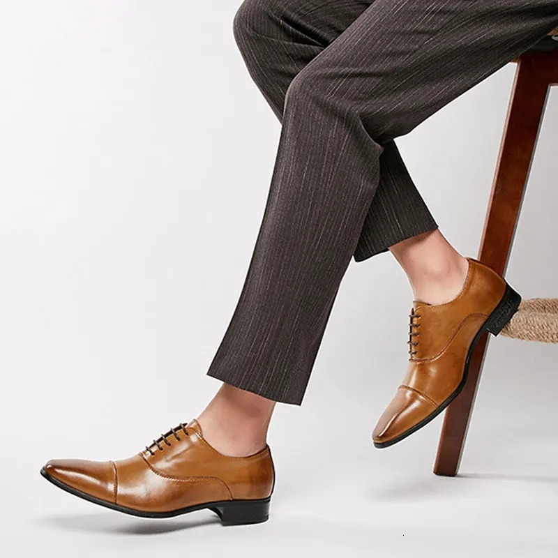 Business Fashion Men Dress Shoes Leather Men Wedding Oxford Shoes Lace-Up Office Suit Mens Casual Shoes Formal 250113