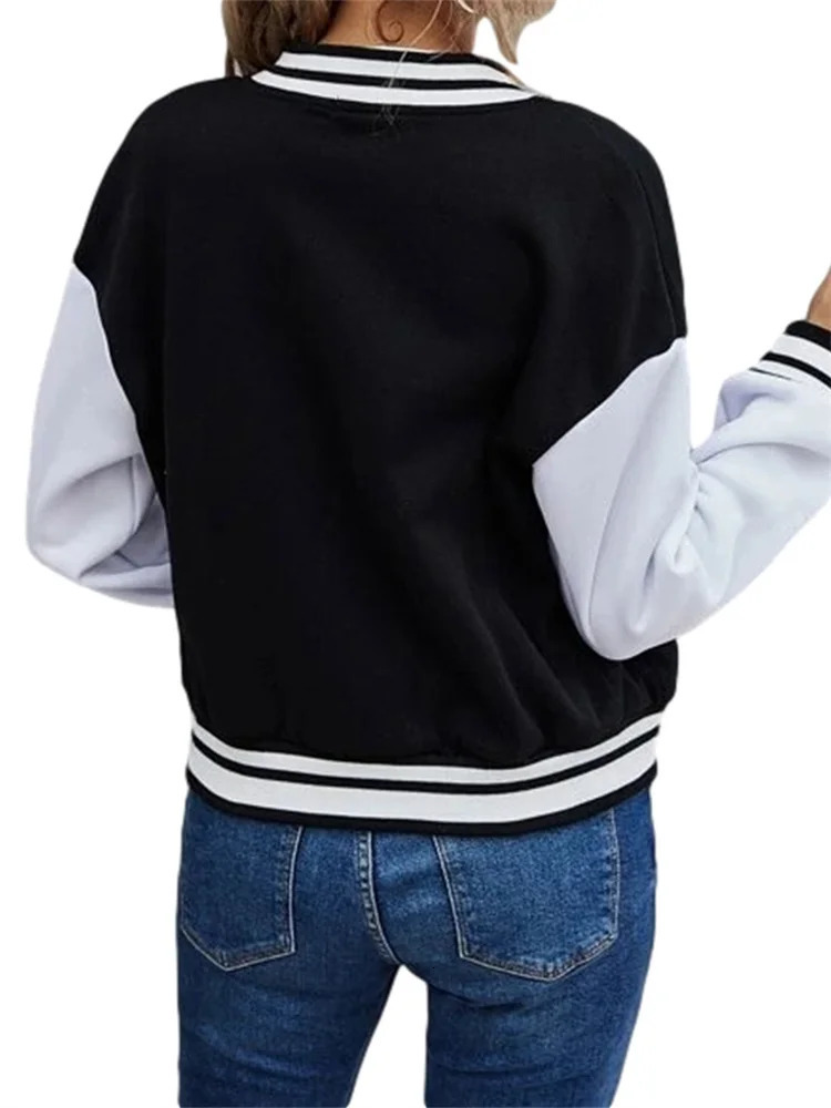 Women Baseball Jackets Letter Embroidery Long Sleeve Button Down Coats Tops Outerwear Fall Winter 250116